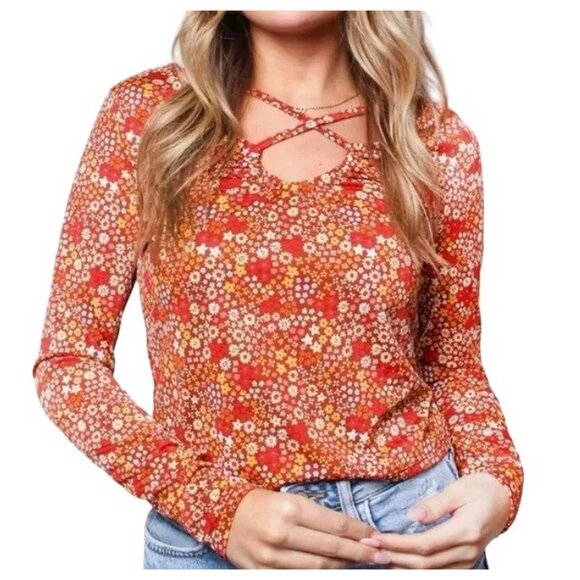 Planet Gold Tops - Planet Gold Long Sleeve Boho Top MEDIUM (2323)